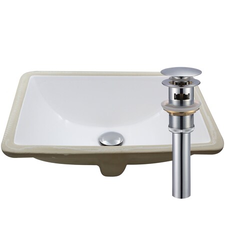 Novatto Rectangular Undermount White Porcleain Sink with Chrome Drain Set NP-U193902CH